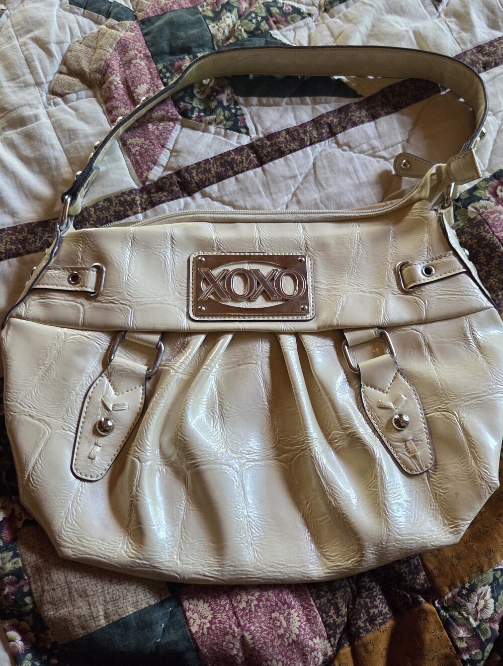Y2K XOXO Snake Skin Cream Shoulder Bag